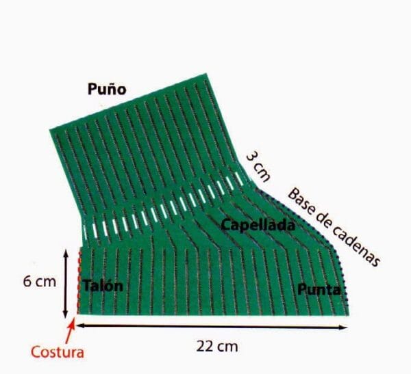 molde de zapato tejido con puño y guarda