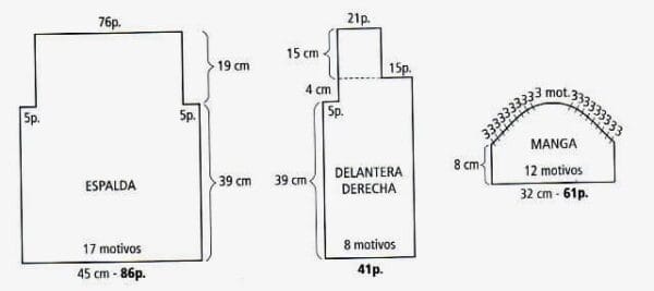 moldes y medidas del saco clasico tejido a crochet