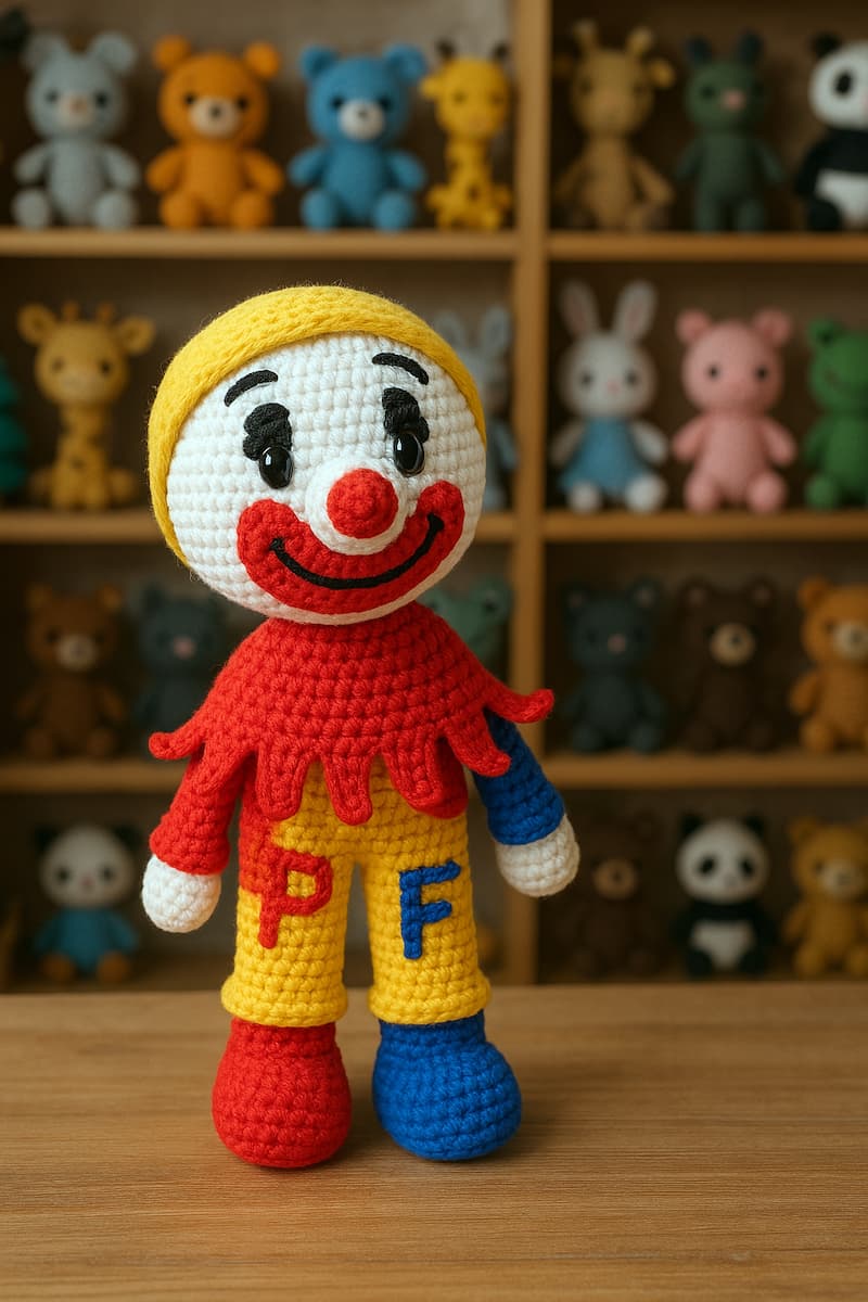 piñon fijo amigurumi sobre una mesa de taller de tejidos artesanales