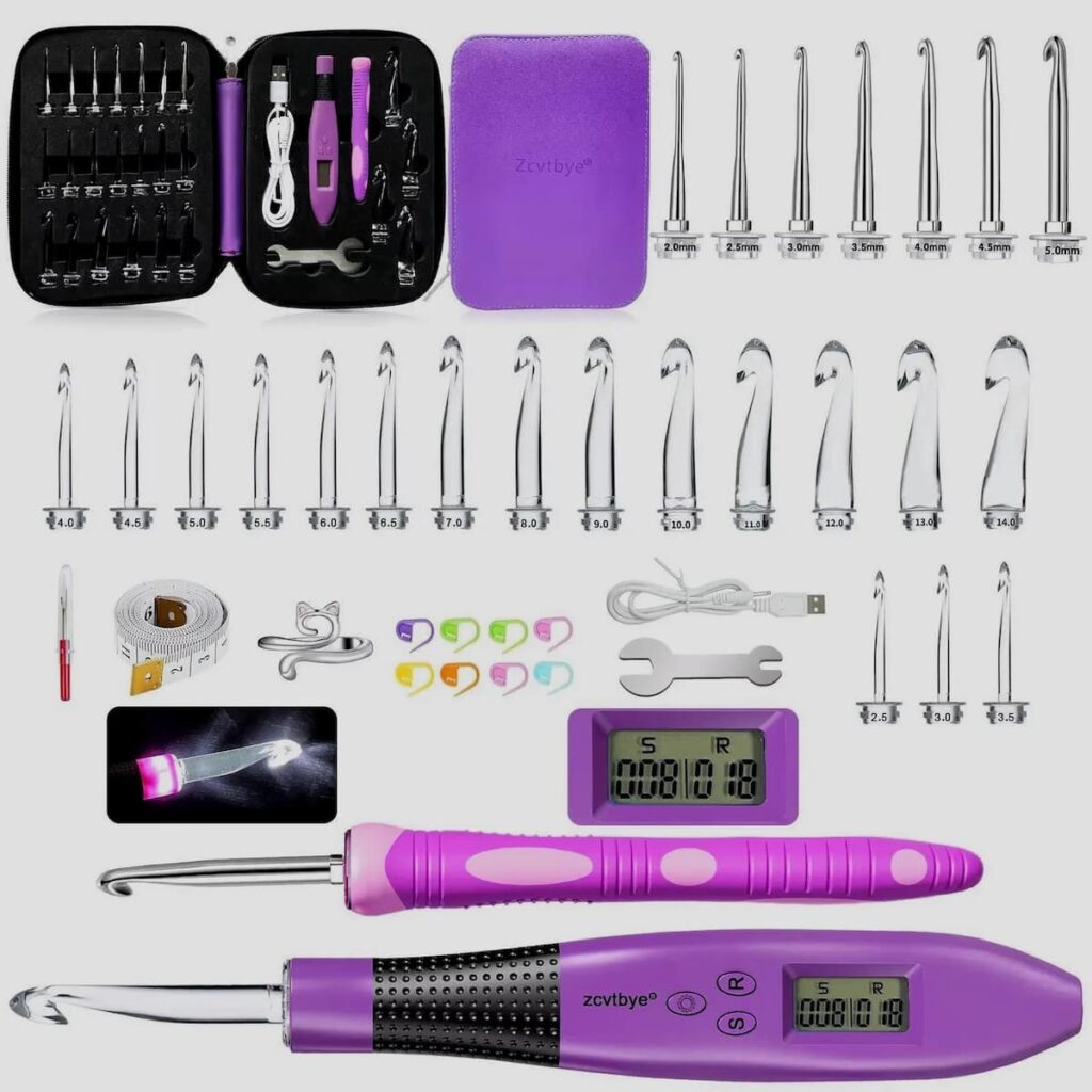 Juego de 24 agujas de crochet LED con contador