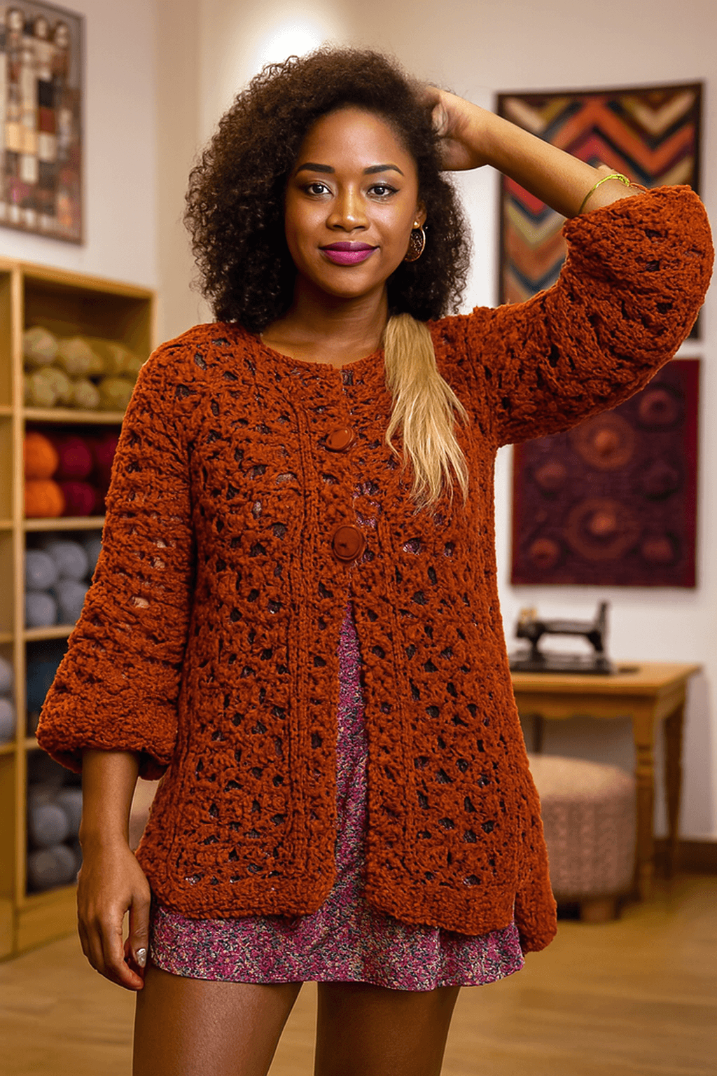 sacon tejido en rojo rubi