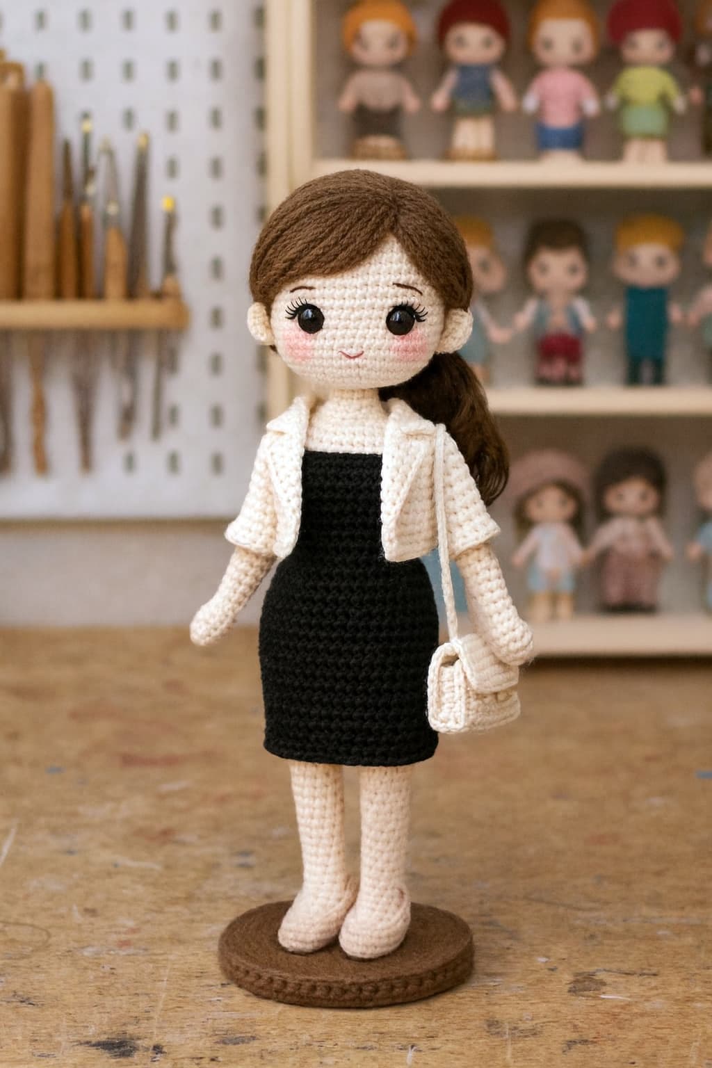 Amigurumi Doll Pattern 12 inch in black dress and white jacket