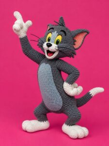 Tom Cat amigurumi crochet pattern inspired by the classic cartoon cat with detailed handmade design.